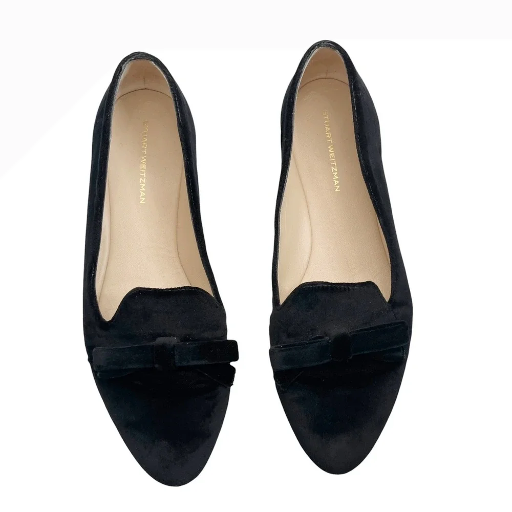 Stuart Weitzman Keegan Bow Flats Women's 7B Black Office Career Classic Chic